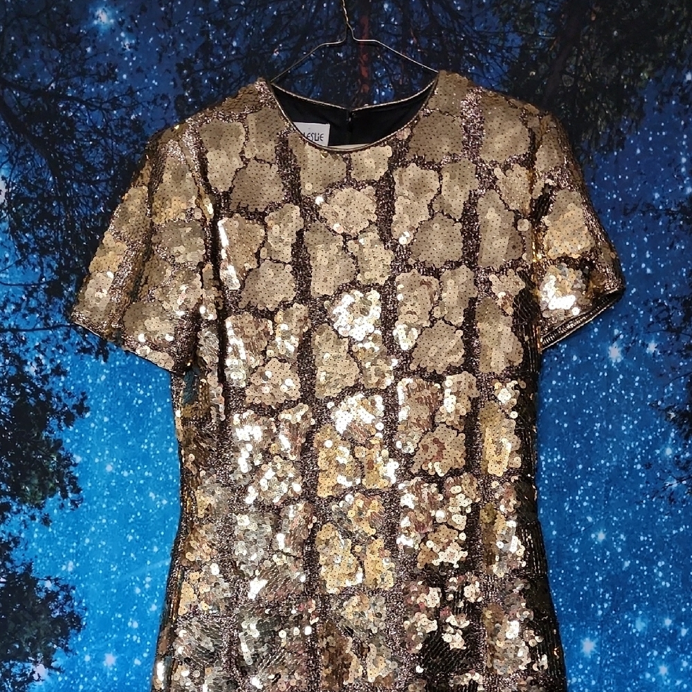 Gold Sequin Embellished Mini Dress
